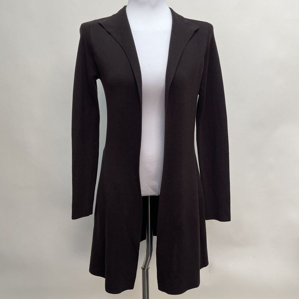 Eileen Fisher‎ Women's Open Front Cardigan Sweater XS Brown Silk Cotton Blend